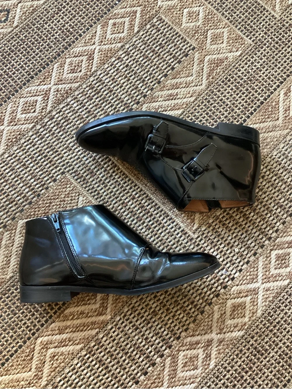 GENTLE SOULS Black Patent Canary Monk Strap Low Bootie Size 9